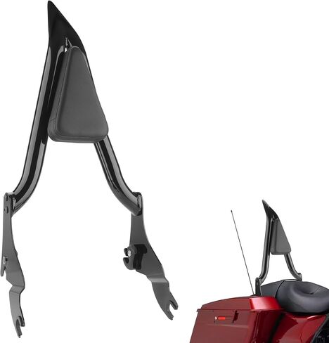 شريط سيسي مقاس 28 بوصة لهارلي، مسند ظهر للركاب قابل للفصل مع مجموعة أدوات إرساء ذات 4 نقاط، وسادة خلفية خلفية مناسبة لدراجة Harley Davidson Street Glide Road Glide Electra Glide Road King 2014-up باللون الأسود in Kuwait