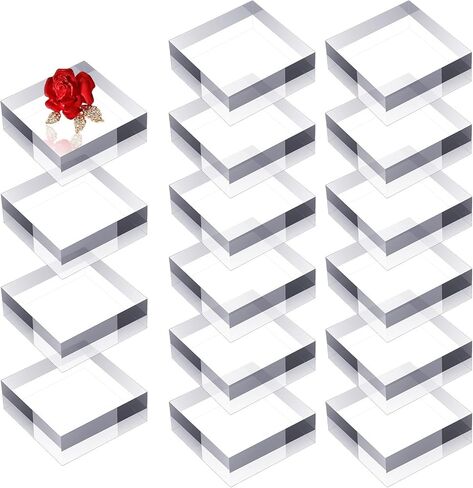 16 Pcs Clear Acrylic Display Blocks 2 x 2 x 0.8 Inch Polished Square Acrylic Cube Jewelry Display Stand Holder Base for Ring Showcase, Collectibles, Figurines in Saudi Arabia
