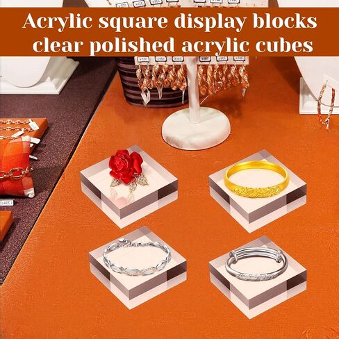 16 Pcs Clear Acrylic Display Blocks 2 x 2 x 0.8 Inch Polished Square Acrylic Cube Jewelry Display Stand Holder Base for Ring Showcase, Collectibles, Figurines in Saudi Arabia
