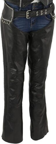 Milwaukee Leather LKL6706 Women's Classic Black Leather Motorcycle Biker Rider Chaps w/Bling Detail in Saudi Arabia