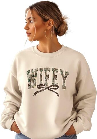 Trendy Camo Wifey Sweatshirt - Distressed Camouflage Sweater for Wife - Coquette Bow Pullover in Saudi Arabia