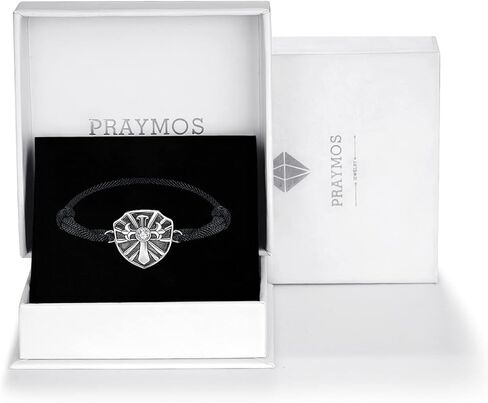 PRAYMOS Mens Bracelet Black Braided Bracelets Sterling Silver Shield of Faith Rope Bracelet Adjustable Bracelet 7+2" in Saudi Arabia