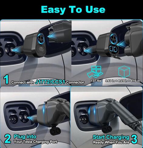 محول Aurisyn 2 في 1 CCS1 إلى Tesla & J1772 إلى NACS، شحن سريع 250 كيلو واط 500 فولت لطراز Tesla 3/Y/X/S/Cybertruck، متوافق مع محطات الشحن ChargePoint/EVgo/Electrify America، CCS & J1772 in Kuwait