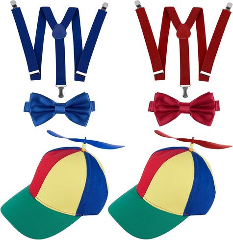 Framendino، قبعات مروحية بألوان قوس قزح قابلة للفصل، قبعة بيسبول علوية مع حمالات على شكل حرف Y وربطة عنق للكبار in Kuwait