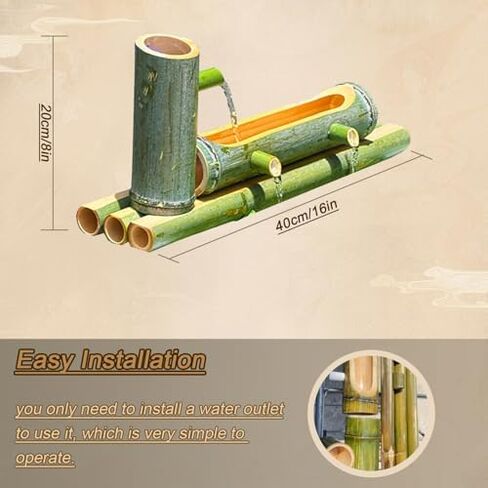 Bamboo Fountain Decoration Outdoor Solar Bamboo Fountain with Wind Water Wheel, Bamboo Fountain Kit with Water Pump, Three Water Outlet Holes, Bamboo Tube Flowing Water Device, for Indoor, G in Saudi Arabia