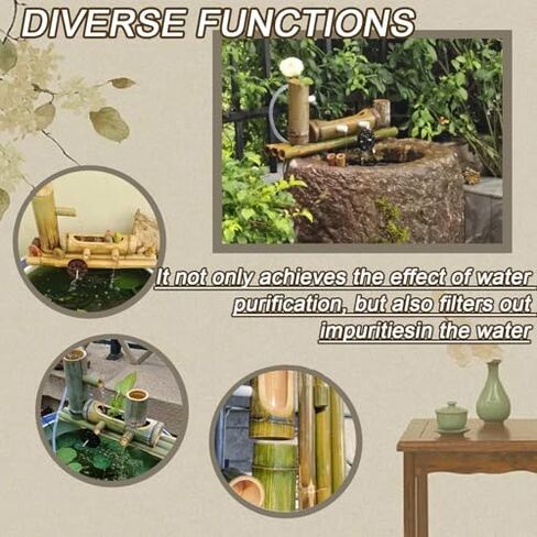 Bamboo Fountain Decoration Outdoor Solar Bamboo Fountain with Wind Water Wheel, Bamboo Fountain Kit with Water Pump, Three Water Outlet Holes, Bamboo Tube Flowing Water Device, for Indoor, G in Saudi Arabia