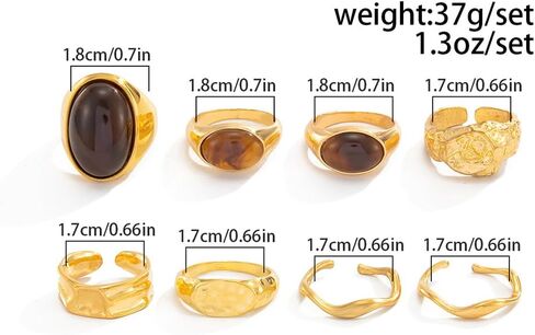 Vintage Brown Crystal Stone Chunky Gold Ring Stacking for Women Dainty, Retro Silver Resin Pleated Open Finger Rings Stylish Prom Party Jewelry Gifts in Saudi Arabia