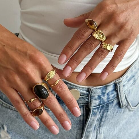 Vintage Brown Crystal Stone Chunky Gold Ring Stacking for Women Dainty, Retro Silver Resin Pleated Open Finger Rings Stylish Prom Party Jewelry Gifts in Saudi Arabia