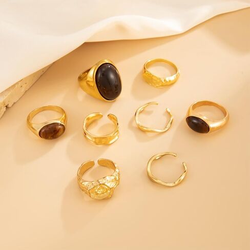 Vintage Brown Crystal Stone Chunky Gold Ring Stacking for Women Dainty, Retro Silver Resin Pleated Open Finger Rings Stylish Prom Party Jewelry Gifts in Saudi Arabia
