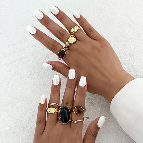 Vintage Brown Crystal Stone Chunky Gold Ring Stacking for Women Dainty, Retro Silver Resin Pleated Open Finger Rings Stylish Prom Party Jewelry Gifts in Saudi Arabia