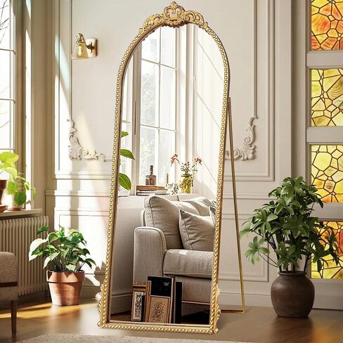 Arched Mirror Full Length: 60"x28" Gold Vintage Full Body Mirror Floor Antique Baroque Traditional Ornate for Entryway/Cloakroom/Bedroom/Living Room - Home Decor for Fashion-Conscious in Saudi Arabia
