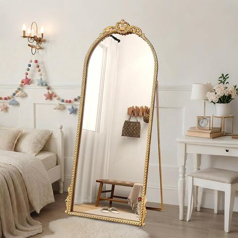 Arched Mirror Full Length: 60"x28" Gold Vintage Full Body Mirror Floor Antique Baroque Traditional Ornate for Entryway/Cloakroom/Bedroom/Living Room - Home Decor for Fashion-Conscious in Saudi Arabia