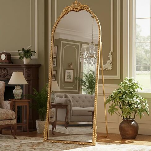 Arched Mirror Full Length: 60"x28" Gold Vintage Full Body Mirror Floor Antique Baroque Traditional Ornate for Entryway/Cloakroom/Bedroom/Living Room - Home Decor for Fashion-Conscious in Saudi Arabia