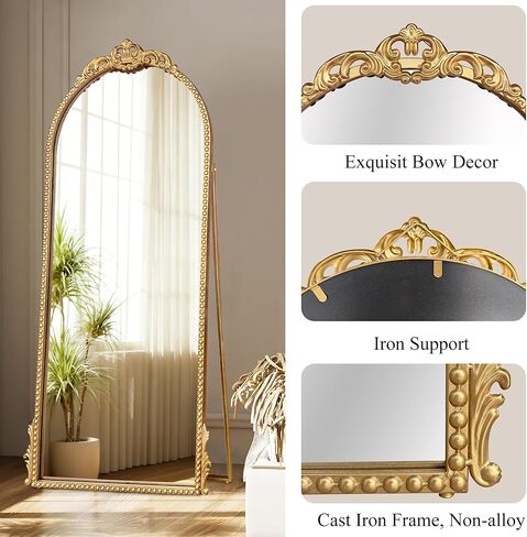 Arched Mirror Full Length: 60"x28" Gold Vintage Full Body Mirror Floor Antique Baroque Traditional Ornate for Entryway/Cloakroom/Bedroom/Living Room - Home Decor for Fashion-Conscious in Saudi Arabia