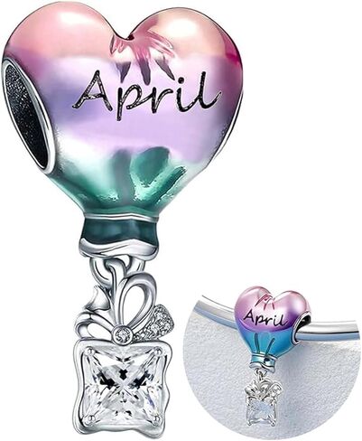 Hot Air Balloon Charms Happy Birthday Birthstone Charm Fit for Bracelets and Necklace 925 Sterling Silver Pendant Bead Charms Jewelry Present for Women in Saudi Arabia