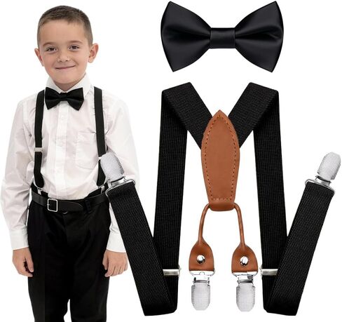 4-Clips Boys Suspenders & Pre-Tied Bow Tie Set Adjustable 27in 1-8 Years Boys Girls Wedding Birthday Accessories in Saudi Arabia