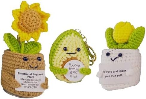 L&Y USA Positive Plant Crochet Keychains 3 Pack - Cute Plant Keychains with Uplifting Messages, Positive Affirmation Keychains, Inspirational Motivational Keychain Gift - Option 1 in Saudi Arabia
