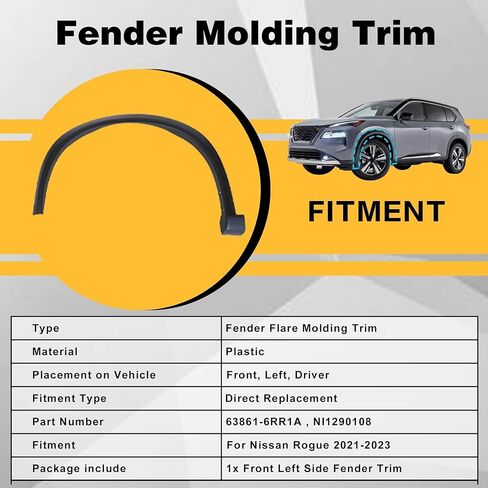 GXARTS Front Left Side Fender Wheel Molding Trim Compatible with Nissan Rogue 2021 2022 2023# 63861-6RR1A 638616RR1A in Saudi Arabia
