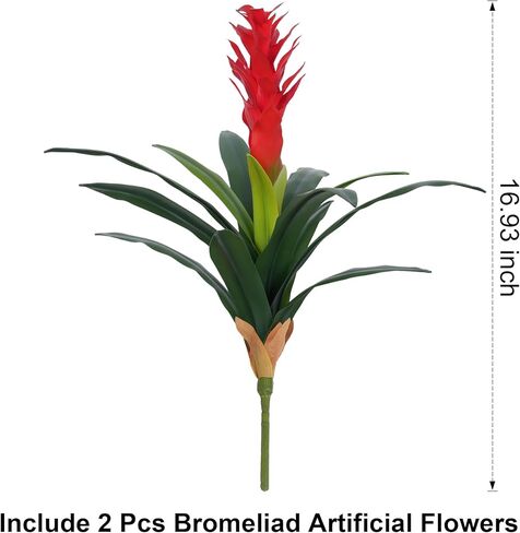 Ivydale Fake Flowers Plants for Outdoors, 2 Pcs 16.93" Bromeliad Artificial Flowers Uv Resistant Realistic Faux Flowers for Outdoor Planters Outside Porch Patio Yard Garden Indoor Decoration(Red) in Saudi Arabia