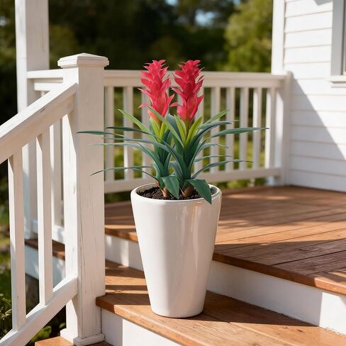 Ivydale Fake Flowers Plants for Outdoors, 2 Pcs 16.93" Bromeliad Artificial Flowers Uv Resistant Realistic Faux Flowers for Outdoor Planters Outside Porch Patio Yard Garden Indoor Decoration(Red) in Saudi Arabia