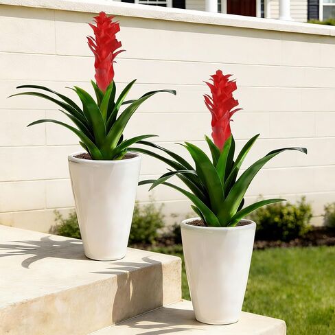 Ivydale Fake Flowers Plants for Outdoors, 2 Pcs 16.93" Bromeliad Artificial Flowers Uv Resistant Realistic Faux Flowers for Outdoor Planters Outside Porch Patio Yard Garden Indoor Decoration(Red) in Saudi Arabia