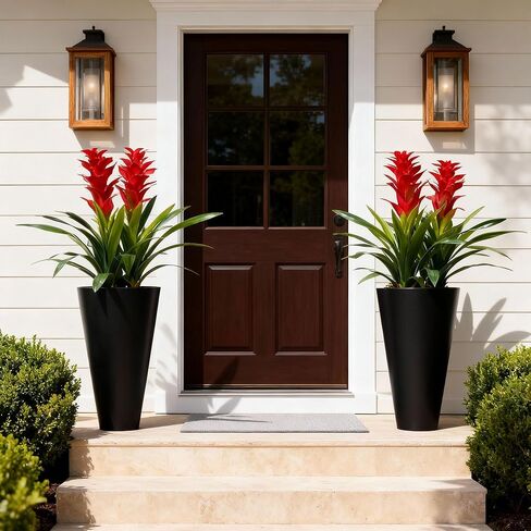 Ivydale Fake Flowers Plants for Outdoors, 2 Pcs 16.93" Bromeliad Artificial Flowers Uv Resistant Realistic Faux Flowers for Outdoor Planters Outside Porch Patio Yard Garden Indoor Decoration(Red) in Saudi Arabia