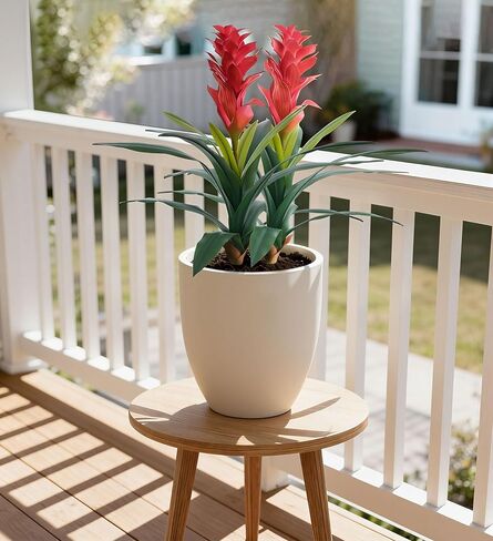 Ivydale Fake Flowers Plants for Outdoors, 2 Pcs 16.93" Bromeliad Artificial Flowers Uv Resistant Realistic Faux Flowers for Outdoor Planters Outside Porch Patio Yard Garden Indoor Decoration(Red) in Saudi Arabia
