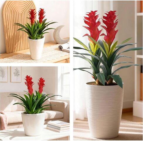 Ivydale Fake Flowers Plants for Outdoors, 2 Pcs 16.93" Bromeliad Artificial Flowers Uv Resistant Realistic Faux Flowers for Outdoor Planters Outside Porch Patio Yard Garden Indoor Decoration(Red) in Saudi Arabia