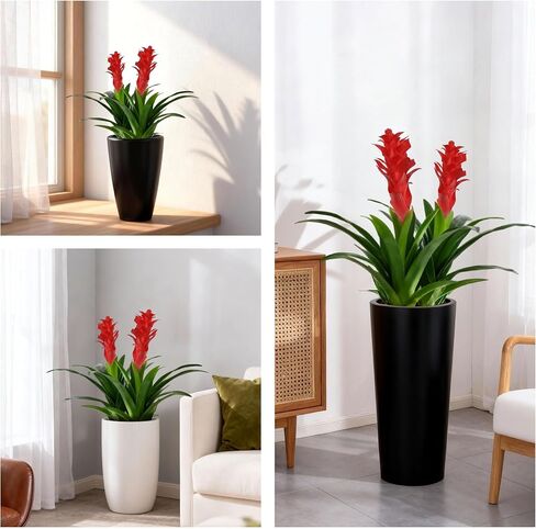 Ivydale Fake Flowers Plants for Outdoors, 2 Pcs 16.93" Bromeliad Artificial Flowers Uv Resistant Realistic Faux Flowers for Outdoor Planters Outside Porch Patio Yard Garden Indoor Decoration(Red) in Saudi Arabia