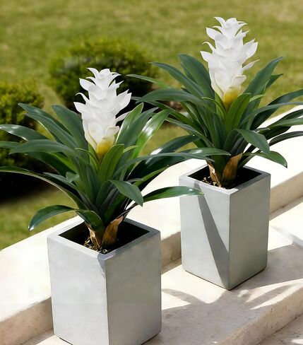 Ivydale Fake Flowers Plants for Outdoors, 2 Pcs 16.93" Bromeliad Artificial Flowers Uv Resistant Realistic Faux Flowers for Outdoor Planters Outside Porch Patio Yard Garden Indoor Decoration(Red) in Saudi Arabia