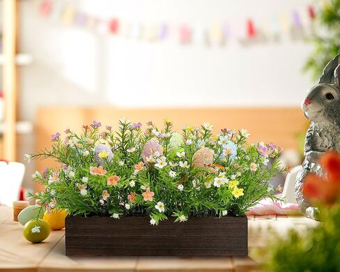 قطع مركزية لطاولة زهرة عيد الفصح، ديكور مركزي من الزهور الصناعية مسبقة الصنع مع بيضة لزهور الربيع، ديكور طاولة المزرعة مع صينية خشبية للمنزل والمكتب وغرفة الطعام in Kuwait
