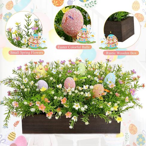 قطع مركزية لطاولة زهرة عيد الفصح، ديكور مركزي من الزهور الصناعية مسبقة الصنع مع بيضة لزهور الربيع، ديكور طاولة المزرعة مع صينية خشبية للمنزل والمكتب وغرفة الطعام in Kuwait