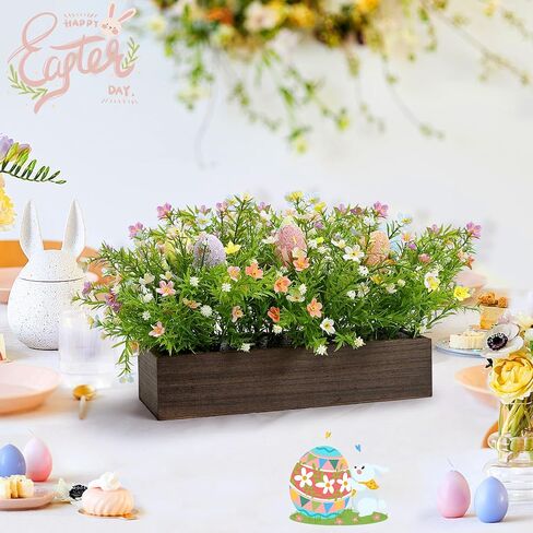 قطع مركزية لطاولة زهرة عيد الفصح، ديكور مركزي من الزهور الصناعية مسبقة الصنع مع بيضة لزهور الربيع، ديكور طاولة المزرعة مع صينية خشبية للمنزل والمكتب وغرفة الطعام in Kuwait