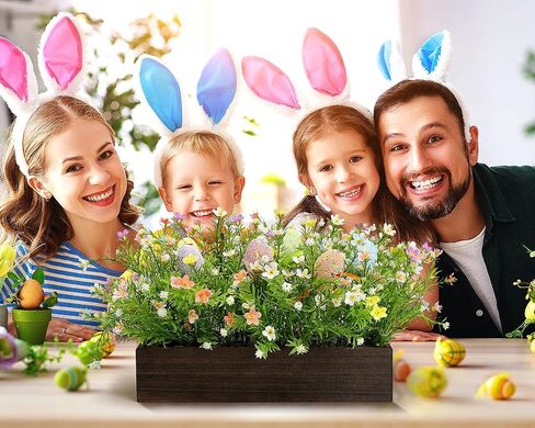 قطع مركزية لطاولة زهرة عيد الفصح، ديكور مركزي من الزهور الصناعية مسبقة الصنع مع بيضة لزهور الربيع، ديكور طاولة المزرعة مع صينية خشبية للمنزل والمكتب وغرفة الطعام in Kuwait