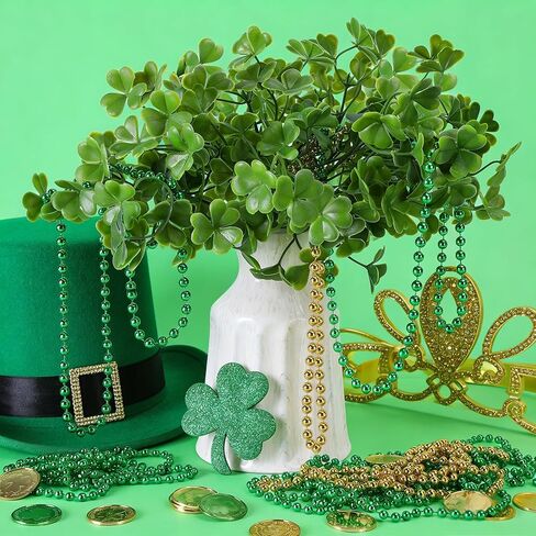 Watayo 26 Pcs St. Patrick's Day Branches Picks with Beaded Coins, Artificial Shamrock Plant Bunch Beads Chain Coins, Irish Faux Clover Flower Greenery Stems Decor for Vase Filler Table Centerpiece in Saudi Arabia
