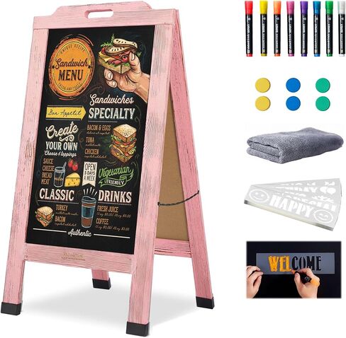 Magnetic Portable A-Frame Chalkboard Signs, 40" x 20" Large Wood Sandwich Board Signs Outdoor, Double-Sided Sidewalk Standing Chalk Board for Business, Wedding, Vendor Display, Coffee Shope - Black in Saudi Arabia