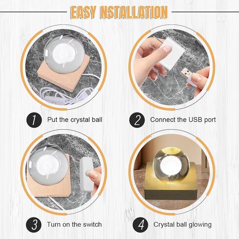 4pack LED Light Base, Round & Square Crystal Display Base for Glass Art/Acrylic, 3D Crystal Ball Wooden Lights Display, Warm Light Resin Art Pedestal Plate(3.2inch) in Kuwait