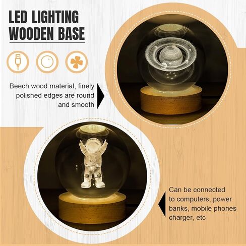 4pack LED Light Base, Round & Square Crystal Display Base for Glass Art/Acrylic, 3D Crystal Ball Wooden Lights Display, Warm Light Resin Art Pedestal Plate(3.2inch) in Kuwait