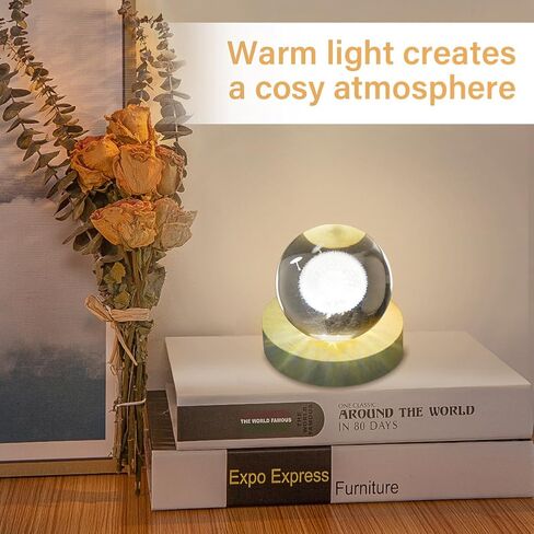 4pack LED Light Base, Round & Square Crystal Display Base for Glass Art/Acrylic, 3D Crystal Ball Wooden Lights Display, Warm Light Resin Art Pedestal Plate(3.2inch) in Kuwait