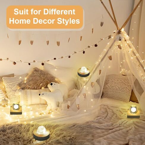 4pack LED Light Base, Round & Square Crystal Display Base for Glass Art/Acrylic, 3D Crystal Ball Wooden Lights Display, Warm Light Resin Art Pedestal Plate(3.2inch) in Kuwait