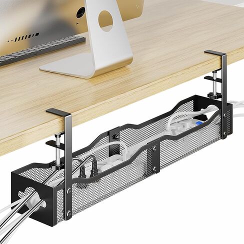 DELAMU 25 بوصة ممتدة تحت إدارة الكابلات المكتبية، إدارة كابلات مكتب بدون الشبت مع مشبك F، صينية إدارة الكابلات المعدنية لمنظم السلك للمكتب المنزلي، حزمة واحدة، أسود in Kuwait