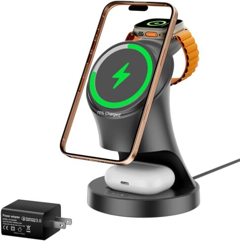 3 in 1 Wireless Charging Station for Apple Devices,Magsafe Charger for IPhone17 16 15 14 13 12 Pro/Max/Plus/Mini Wireless Charger Station for AirPods 2/3/4/Pro iWatch Ultra11/10/9//8/7/SE/6/5/4/3/2 in Saudi Arabia