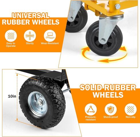 3 in 1 Convertible Hand Truck Dolly Cart with 10" Pneumatic Tire,1000LBS Capacity Hand Trucks Heavy Duty,Hand Cart with Bungee Cords for Logistics, Shopping, Home, Office Moving(Black Yellow) in Kuwait