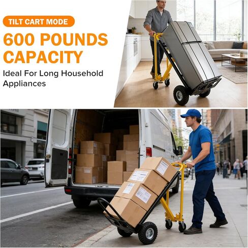 3 in 1 Convertible Hand Truck Dolly Cart with 10" Pneumatic Tire,1000LBS Capacity Hand Trucks Heavy Duty,Hand Cart with Bungee Cords for Logistics, Shopping, Home, Office Moving(Black Yellow) in Kuwait