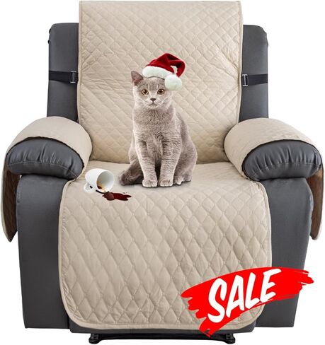 XINEAGE Water Resistant Recliner Cover, 3 seat Recliner Sofa Covers with Pockets, Quilted Thick Recliner Protector Cover for Dog Pets with Non Slip Backing and Strap (Recliner Sofa, Dark Gray) in Kuwait