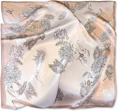 Silk Scarf Women Small Square Scarf Fresh Flower Pattern Satin Neckerchief Bandanas Headdress Hairband 53×53cm in Saudi Arabia