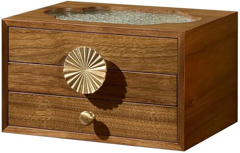 منظم صندوق المجوهرات من الجوز مع غطاء زجاجي، لتخزين المجوهرات الخشبية مع أدراج ومقابض معدنية - مثالي لحفلات الزفاف وأعياد الميلاد واحتفالات الذكرى السنوية (3 طبقات، بني) in Kuwait