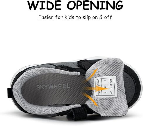 SKYWHEEL Toddler Boy Shoes Casual Sneakers with 2 Hook and Loop Wide Opening Easy On and Off Lightweight Soft Non-Slip Outsole Zero Drop Barefoot Shoes for Toddlers Running Walking School All Season in Saudi Arabia