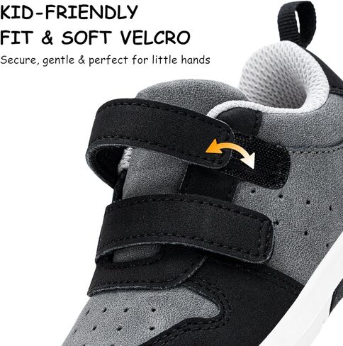 SKYWHEEL Toddler Boy Shoes Casual Sneakers with 2 Hook and Loop Wide Opening Easy On and Off Lightweight Soft Non-Slip Outsole Zero Drop Barefoot Shoes for Toddlers Running Walking School All Season in Saudi Arabia