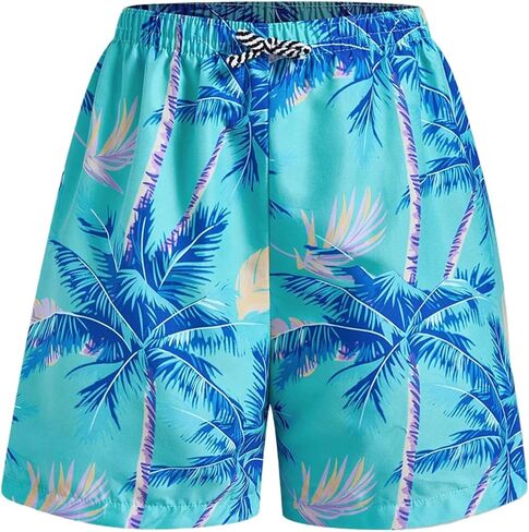 MakeMeChic Boy's Tropical Print Beach Shorts Drawstring Waist 2 in 1 Summer Vacation Swim Trunks in Saudi Arabia